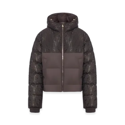 FENDI Women's Padded Jacket In FF Jacquard Technical Fabric "Brown"