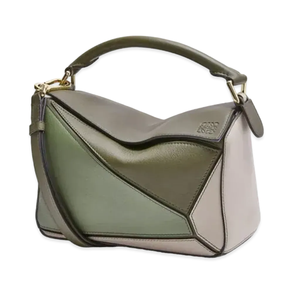 LOEWE Small Puzzle Bag In Classic Calfskin "Autumn Green/Light Oat"