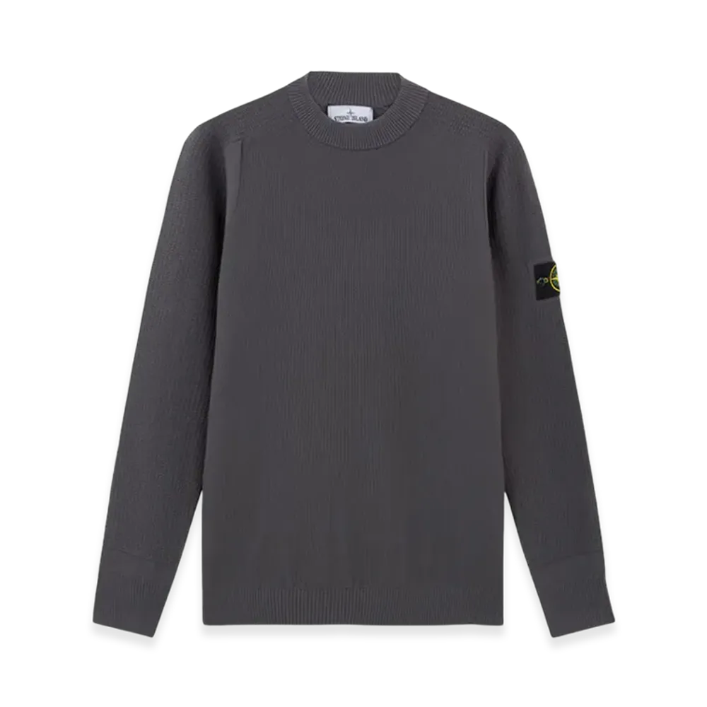 Stone Island 534A4 Stretch RWS Wool Crewneck Sweater with Ribbed Details - 24FW "Lead Grey"
