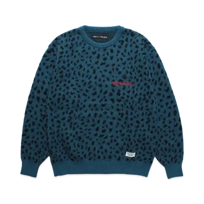 WACKO MARIA Leopard Mohair Knit Jacquard Sweater "Blue"