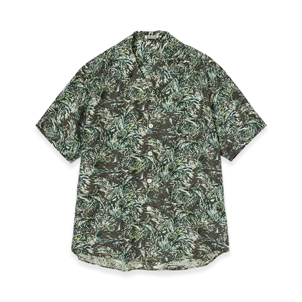 AURALEE Printed Airy Silk Half-Sleeved Shirt "Dark Brown"