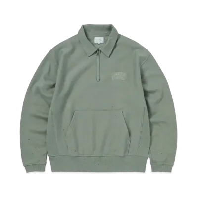 thisisneverthat Damaged Half Zip Polo Sweatshirt "Light Olive"