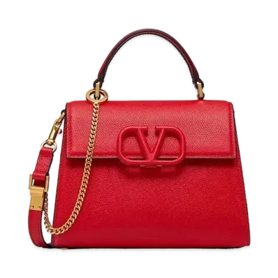 Valentino Small Vsling Grainy Calfskin Handbag "Pure Red/Poudre"