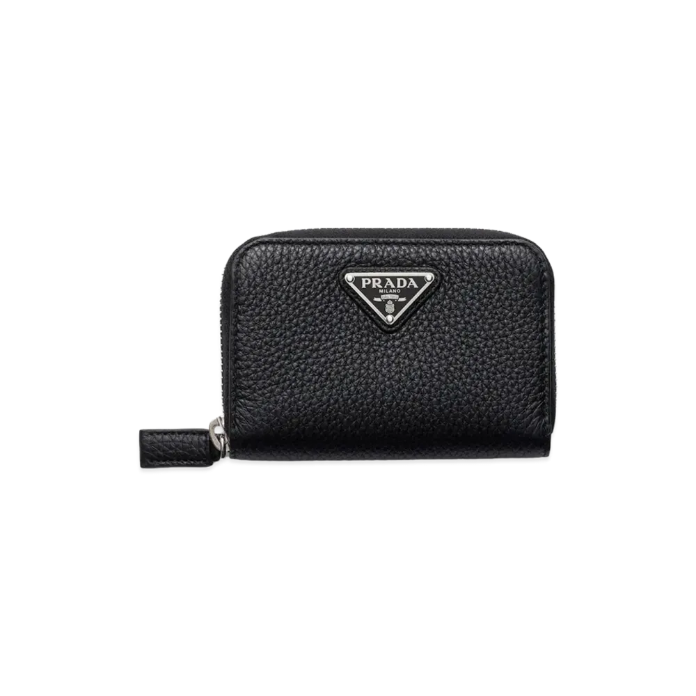 PRADA Vitello Daino Leather Coin Case "Black/Loden Green"