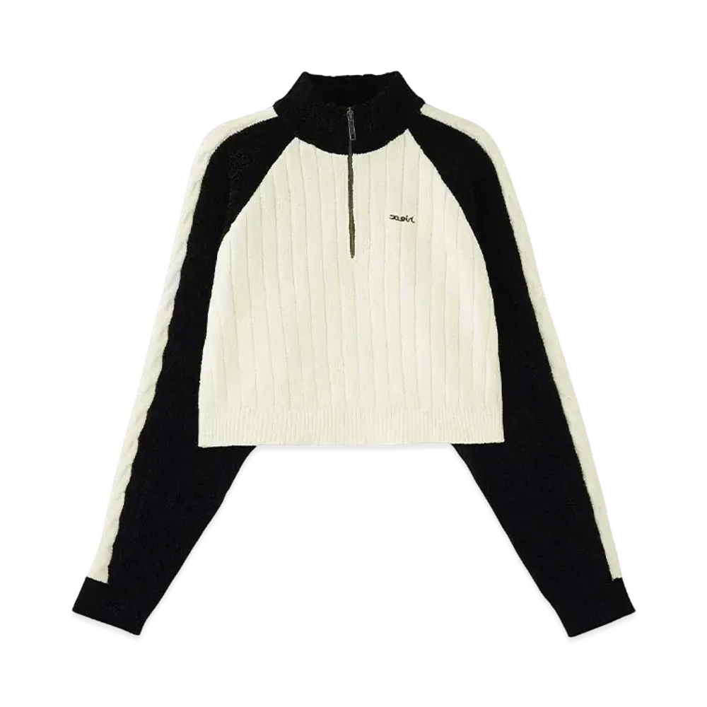 X-Girl Striped Sleeve Half Zip Knit Top "Black"