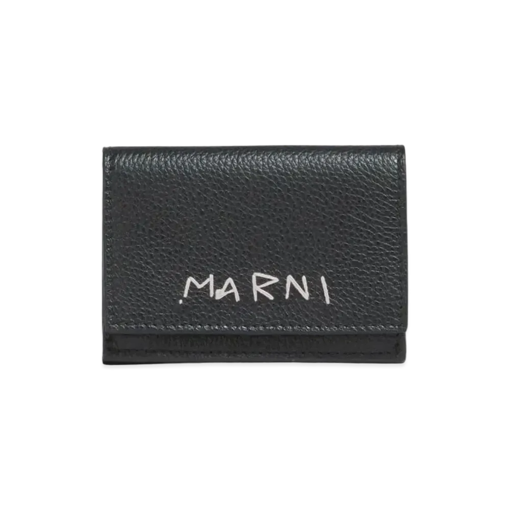 Marni Leather Trifold Wallet with Marni Mending "Black"