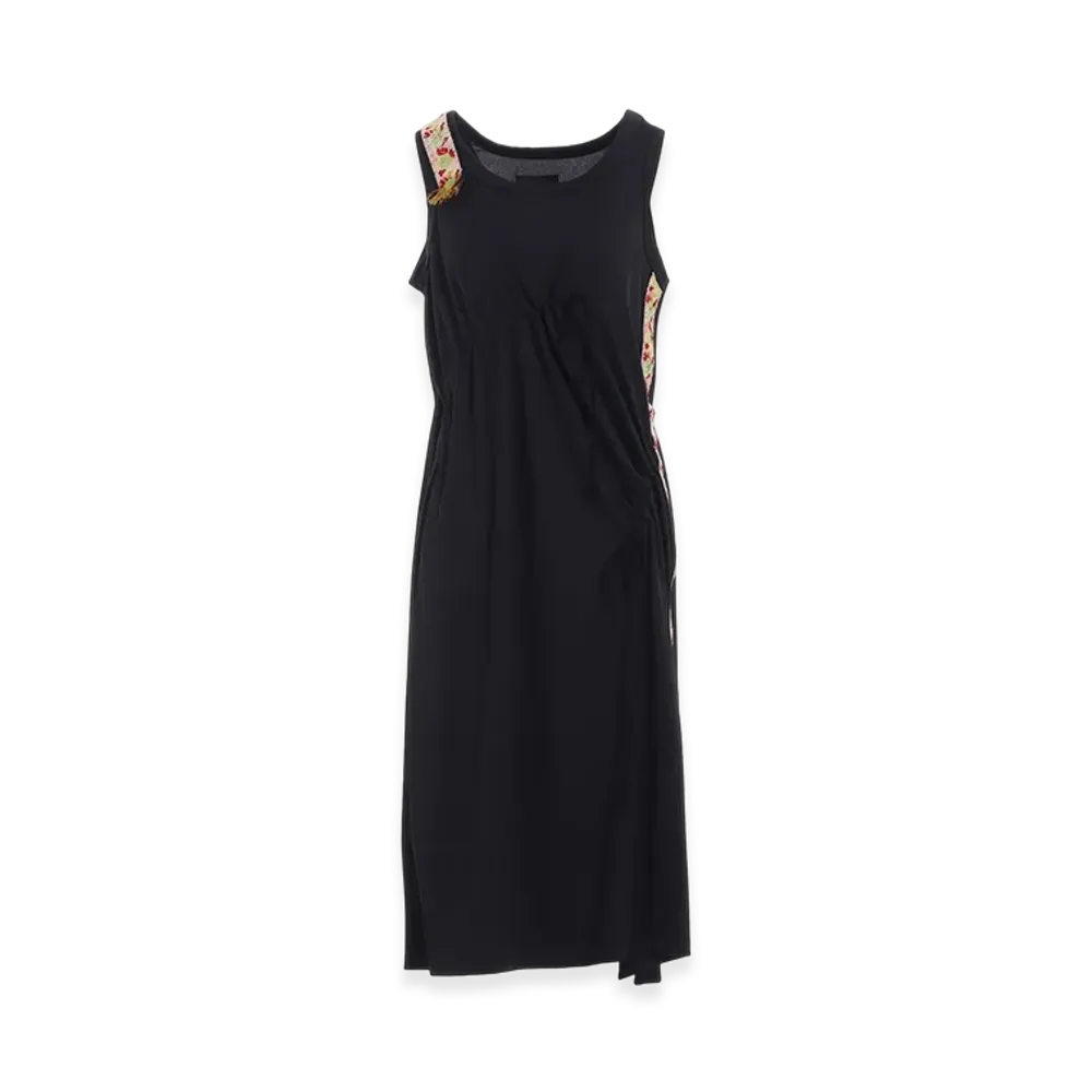 S'YTE Pe/Smooth Jersey Strings Gathered Dress With Tyrolean Tapes "Black"