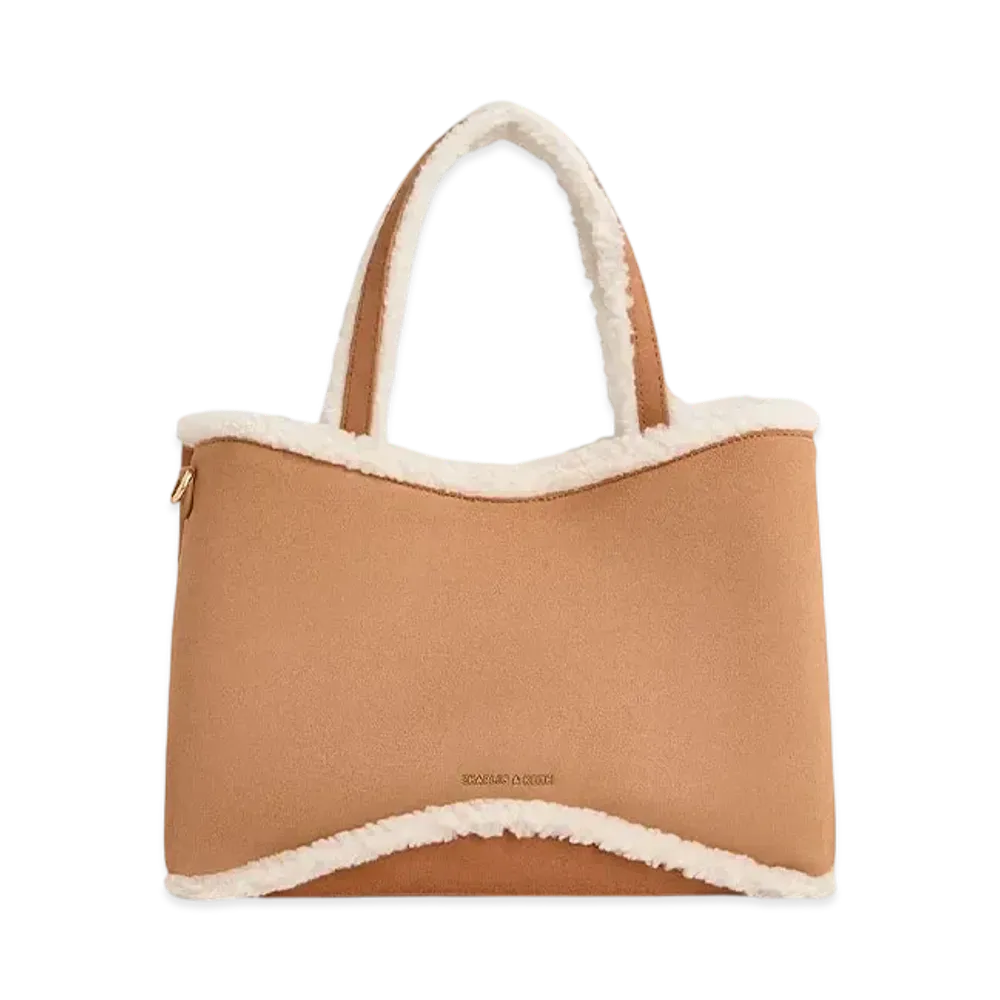 CHARLES & KEITH Civil Textured Fur-Trimmed Tote Bag "Multi"