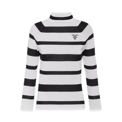 PRADA Women's Silk Cotton Mock Turtleneck "White/Black"