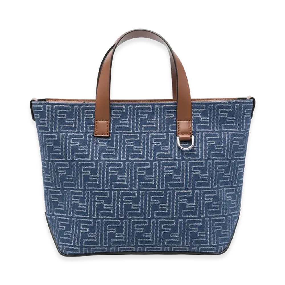 FENDI Denim Effect FF Jacquard Small Shopping Bag "Blue"