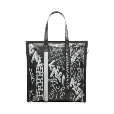 BALENCIAGA Bazaar Medium Graffiti Shopping Bag "White/Black"