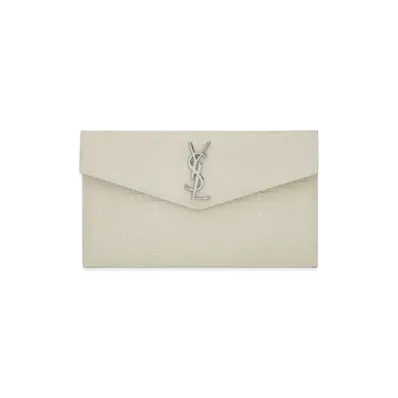 Saint Laurent Uptown Pouch In Crocodile Embossed Shiny Leather "Vintage White"