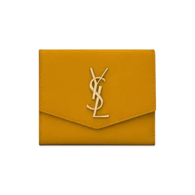SAINT LAURENT Uptown Compact Wallet In Grain De Poudre Embossed Leather "Mimosa Yellow"