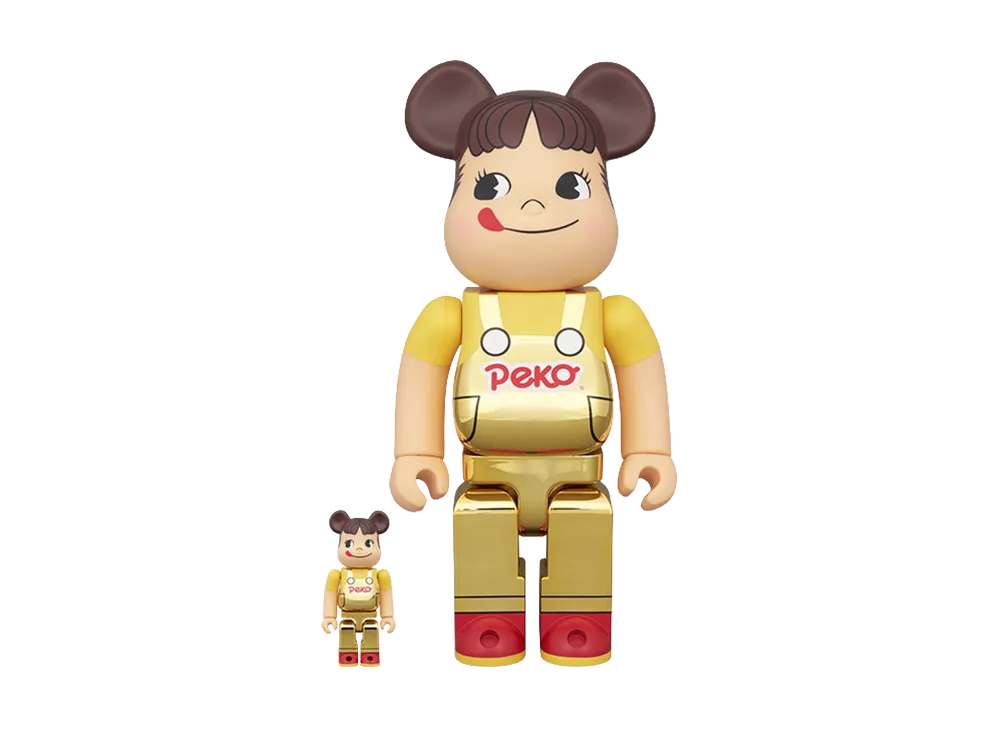 MEDICOM TOY "BEARBRICK" Peko-Chan (Overalls) Gold Plated 100% & 400%