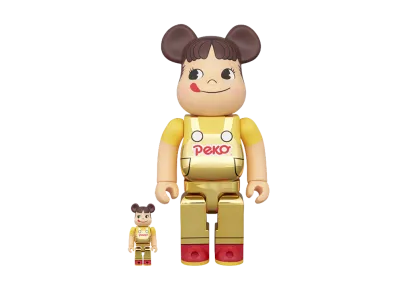 MEDICOM TOY "BEARBRICK" Peko-Chan (Overalls) Gold Plated 100% & 400%
