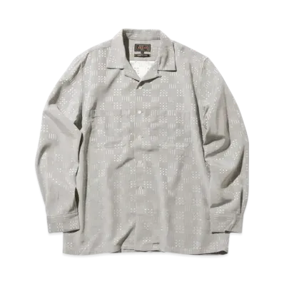 BEAMS Open Collar Shirt Jacquard "Gray"