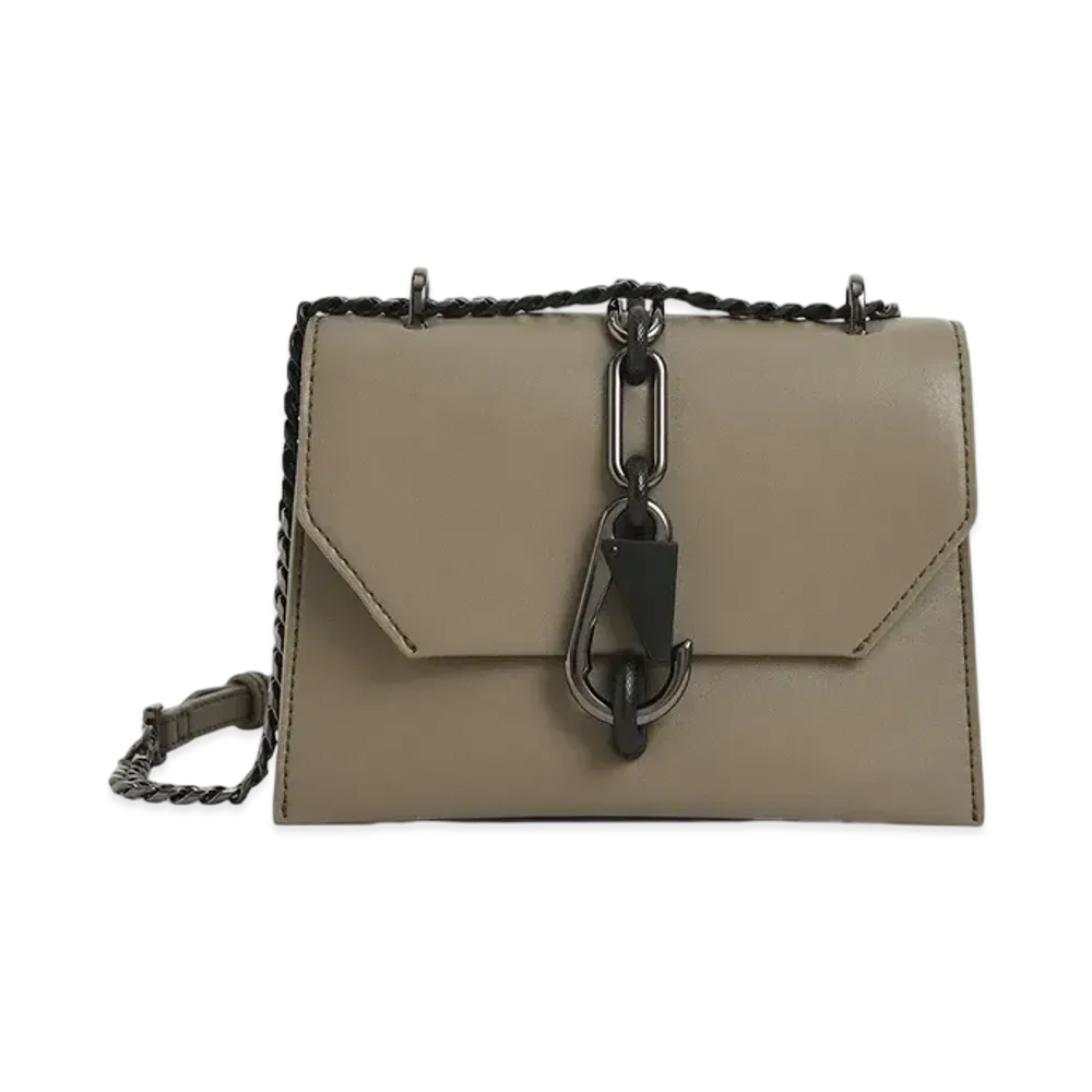 CHARLES & KEITH Metallic Accent Turnlock Crossbody Bag "Taupe"