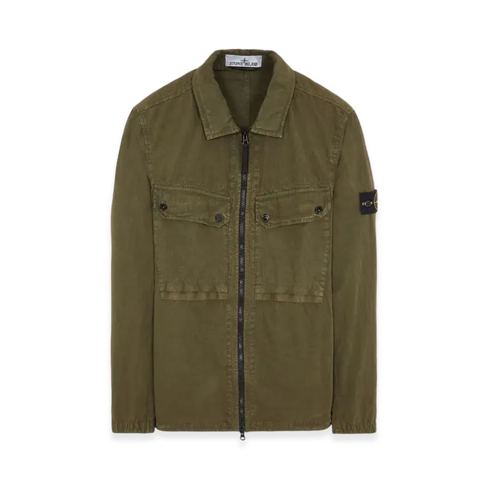 Stone Island 102WN Brushed Organic Cotton Overshirt - 23FW "Olive Green"