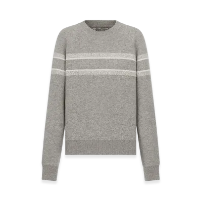 Dior Women's Reversible Crew-Neck Sweater Double Sided Technical Cashmere Oblique Motif "Gray"