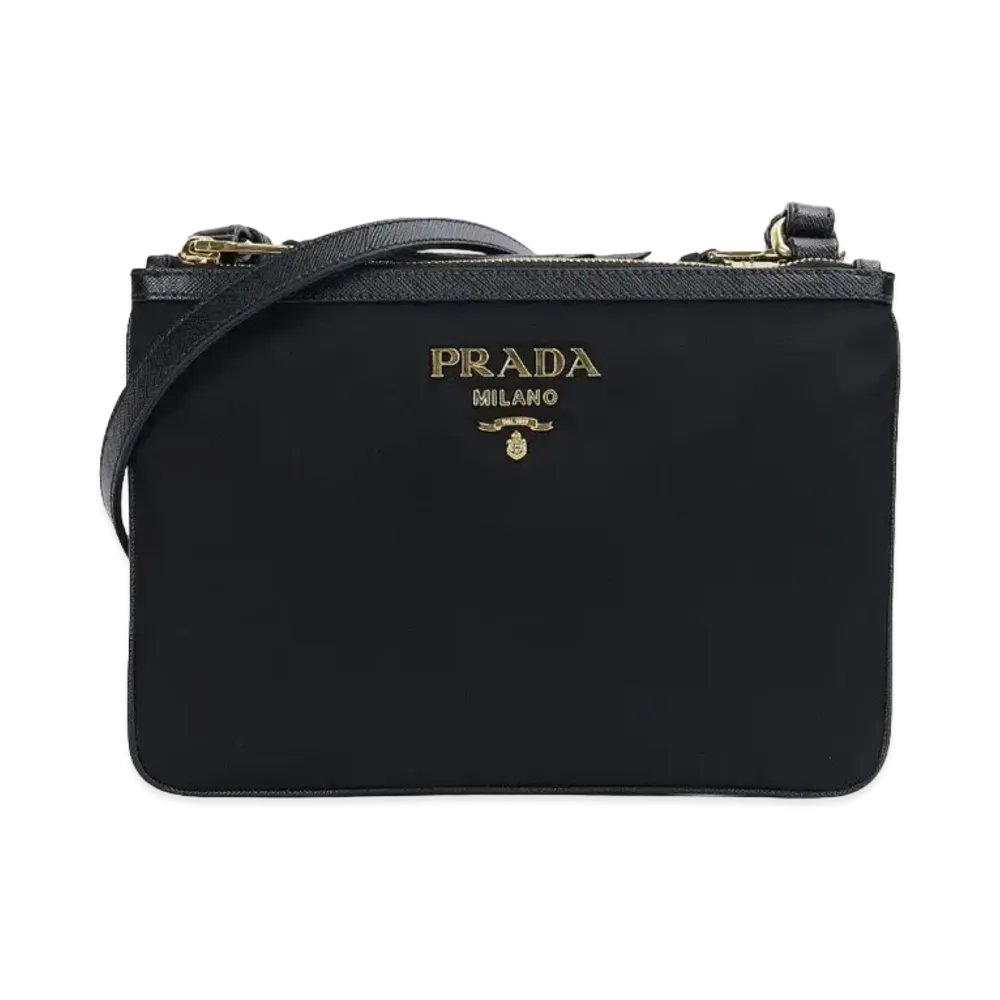 PRADA Nylon Double Zipped Crossbody Bag "Black"