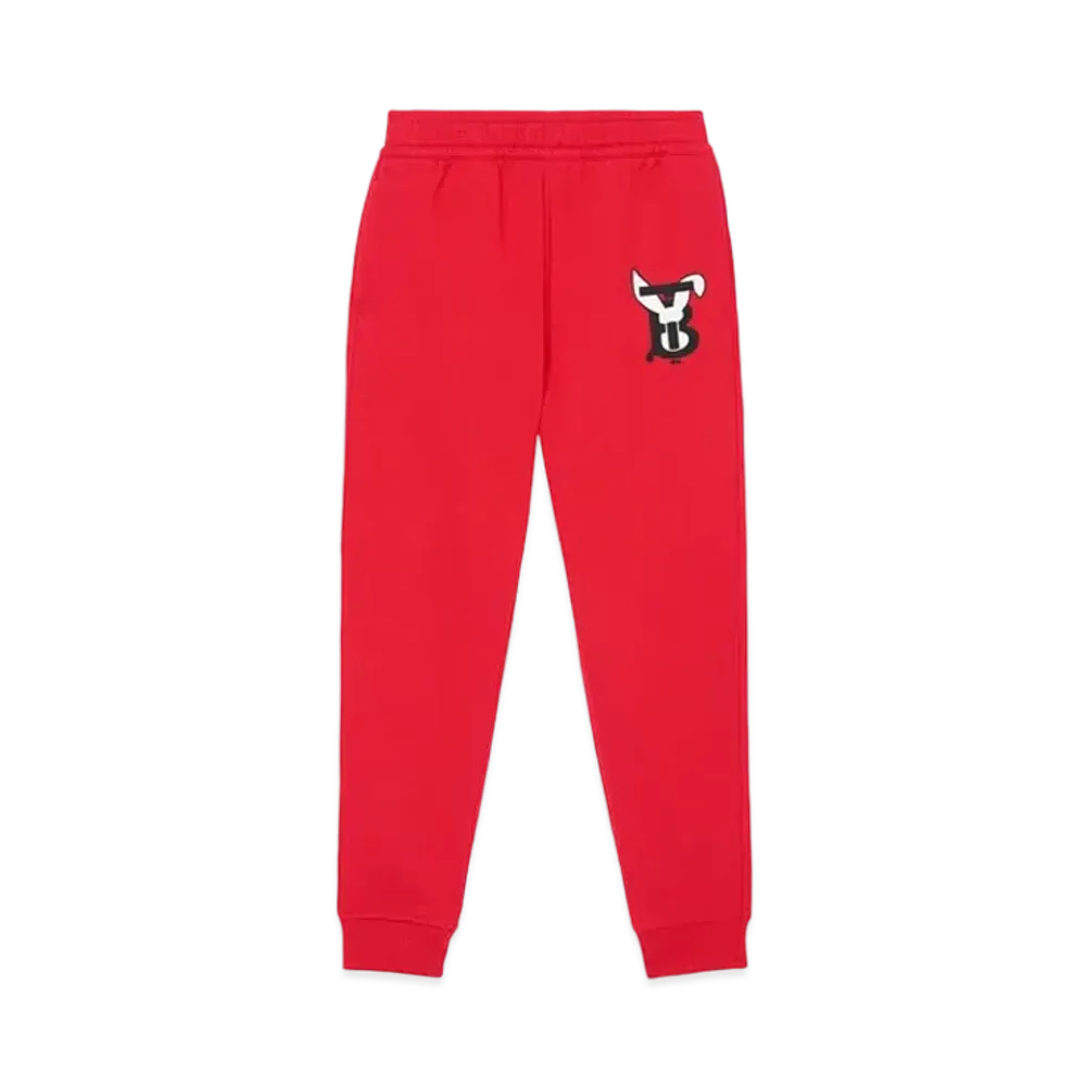 Burberry Rabbit Print Cotton Jogging Pants "Bright Red"