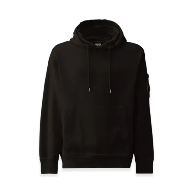 C.P. Company Cotton Diagonal Fleece Lens Hoodie "Black"