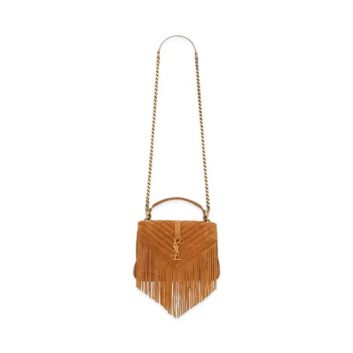Saint Laurent College Medium Chain Bag In Light Suede With Fringes "Cinnamon"