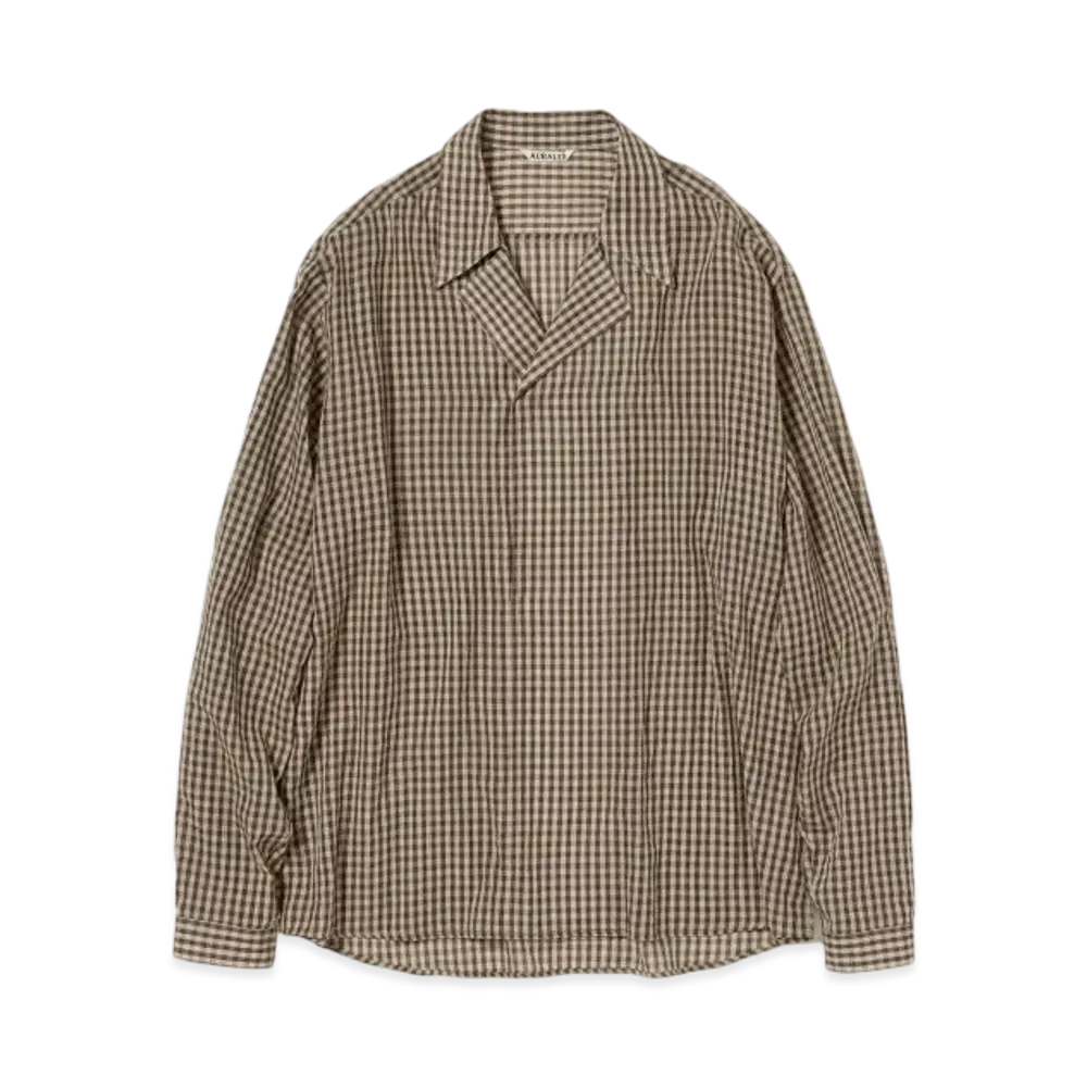AURALEE Airy Light Cotton Check P/O Shirt "Brown"