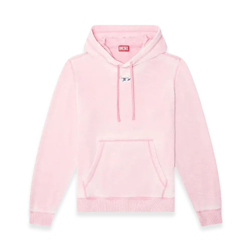 Diesel S-Ginn-Hood-Pak Burnout Hoodie With Metal-Look Logo "Pink White"