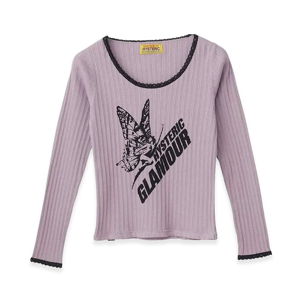 HYSTERIC GLAMOUR Women's BUTTERFLY GIRL Baby T-Shirt "Purple"