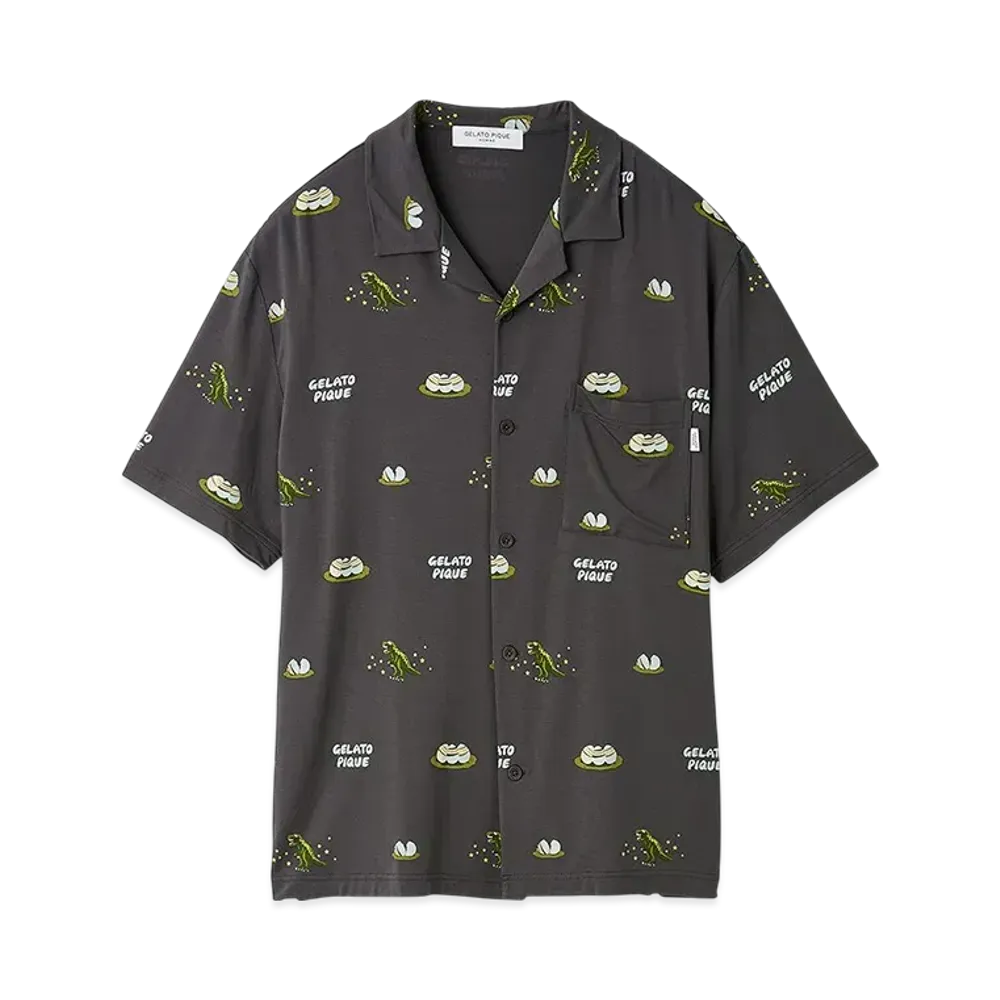 GELATO PIQUE Homme Dinosaur & Egg All-Over Pattern Shirt "Charcoal Gray"