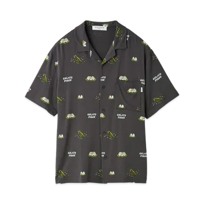 GELATO PIQUE Homme Dinosaur & Egg All-Over Pattern Shirt "Charcoal Gray"