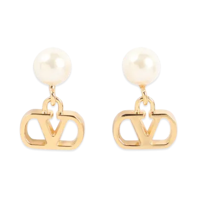 Valentino Garavani Women's V Logo Signature Pearl Earrings "Gold"