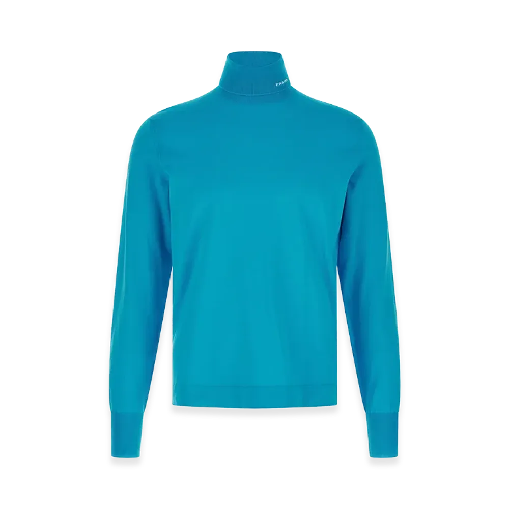 PRADA Logo Intarsia Turtleneck Sweater "Light Blue"