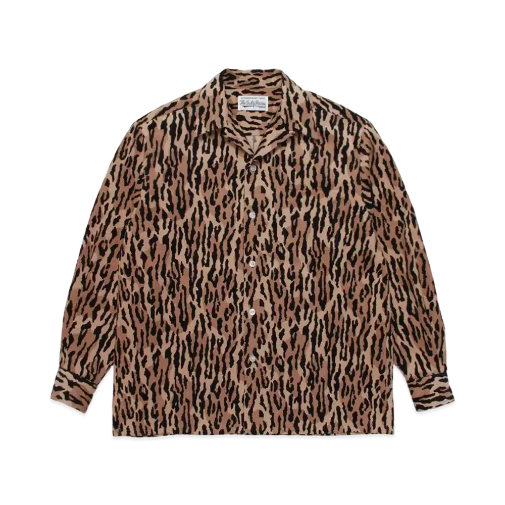 WACKO MARIA Leopard CORDUROY OPEN COLLAR SHIRT "Brown"