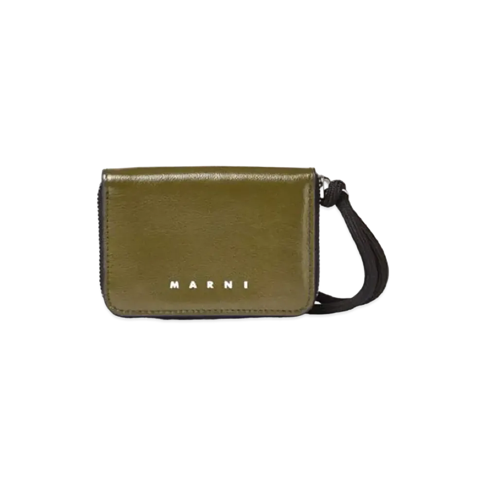 Marni Zip Around Bi Coloured Shiny Calfskin Wallet "Mosstone Green/Black"