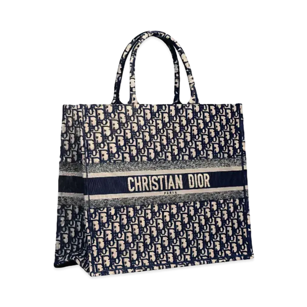 Dior Book Tote Large Bag Oblique Embroidery "Ecru/Blue"