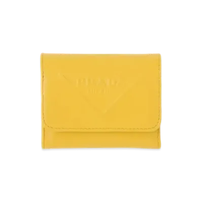 PRADA Grace Triangle Embossed Leather Wallet "Yellow"
