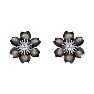 Van Cleef & Arpels Rose de Noel earrings mini model "18K White gold/Diamond/Mother-of-pearl"