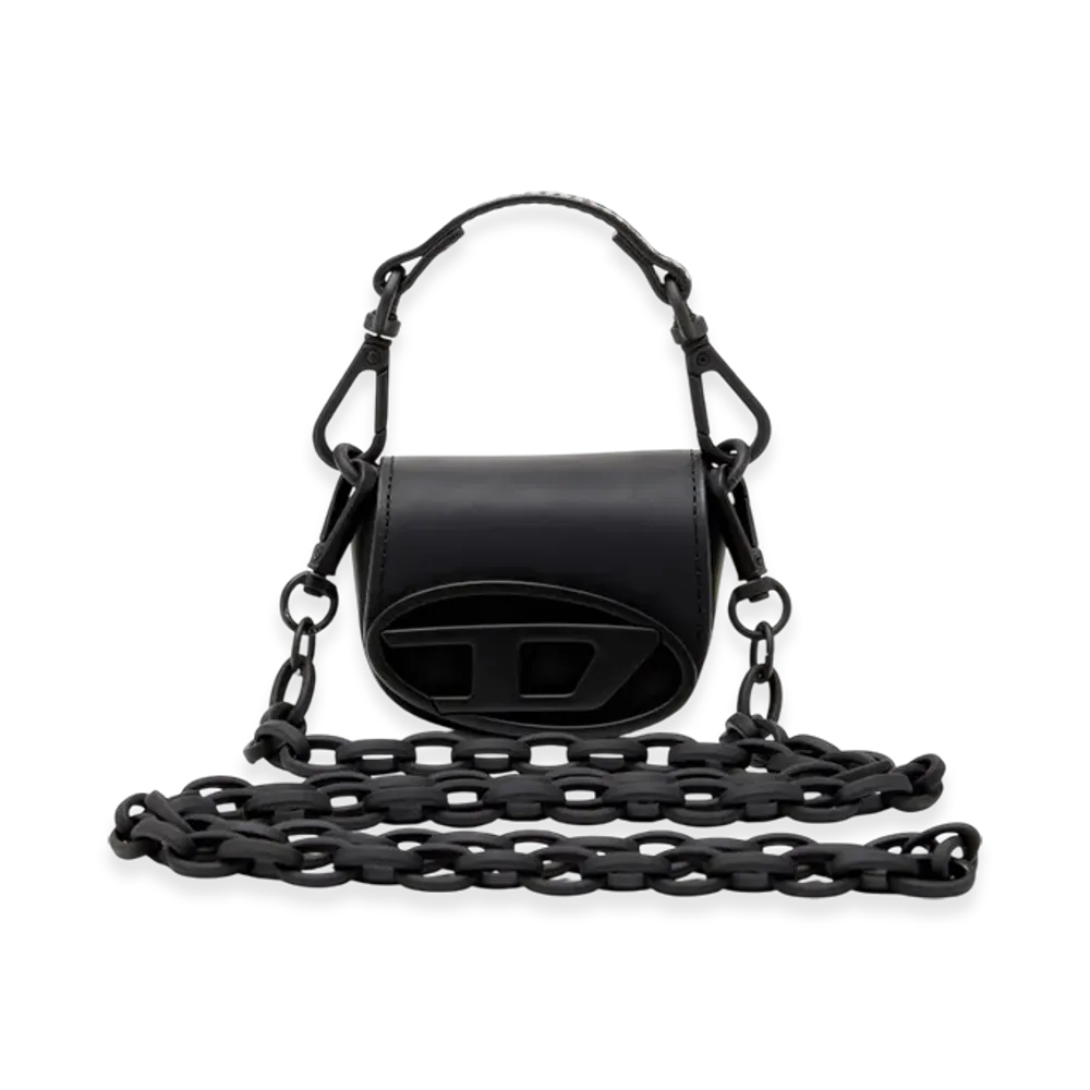 Diesel 1Dr XXS Chain Iconic Micro Bag Charm In Matte Leather "Black"