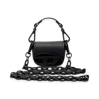 Diesel 1Dr XXS Chain Iconic Micro Bag Charm In Matte Leather "Black"