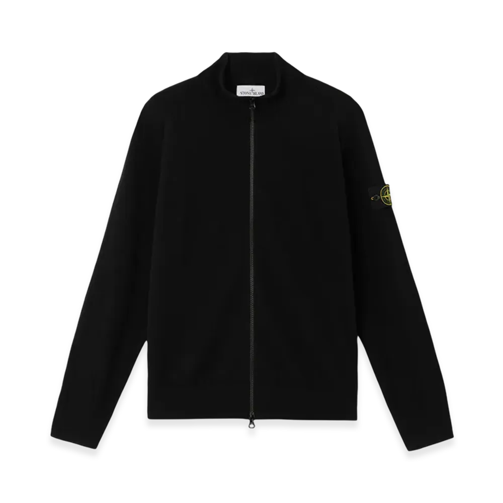 Stone Island 5100044 Light RWS Geelong Wool Loose Fit Zip Cardigan with Ribbing - 25SS "Black"