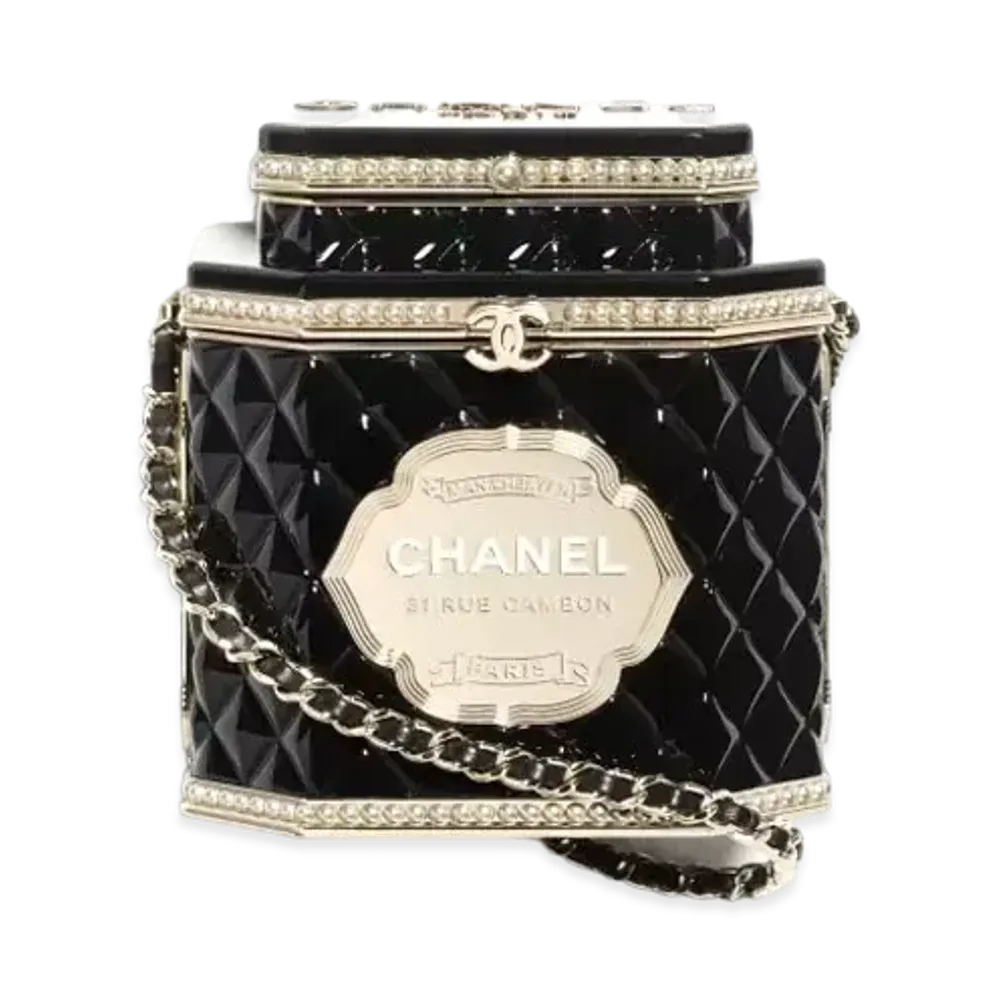 CHANEL Tea Box Minaudiere Resin, Enamel, Imitation Pearls & Gold-Tone Metal "Black/Gold"
