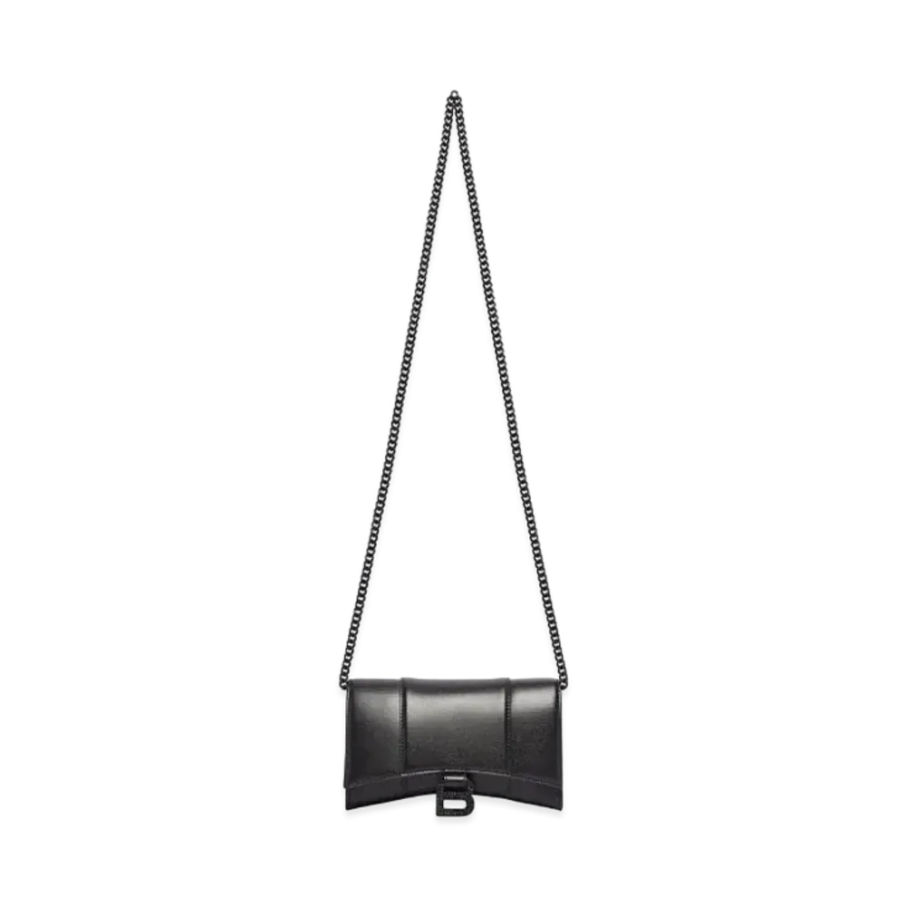BALENCIAGA Hourglass Chain & Rhinestone Wallet "Black"