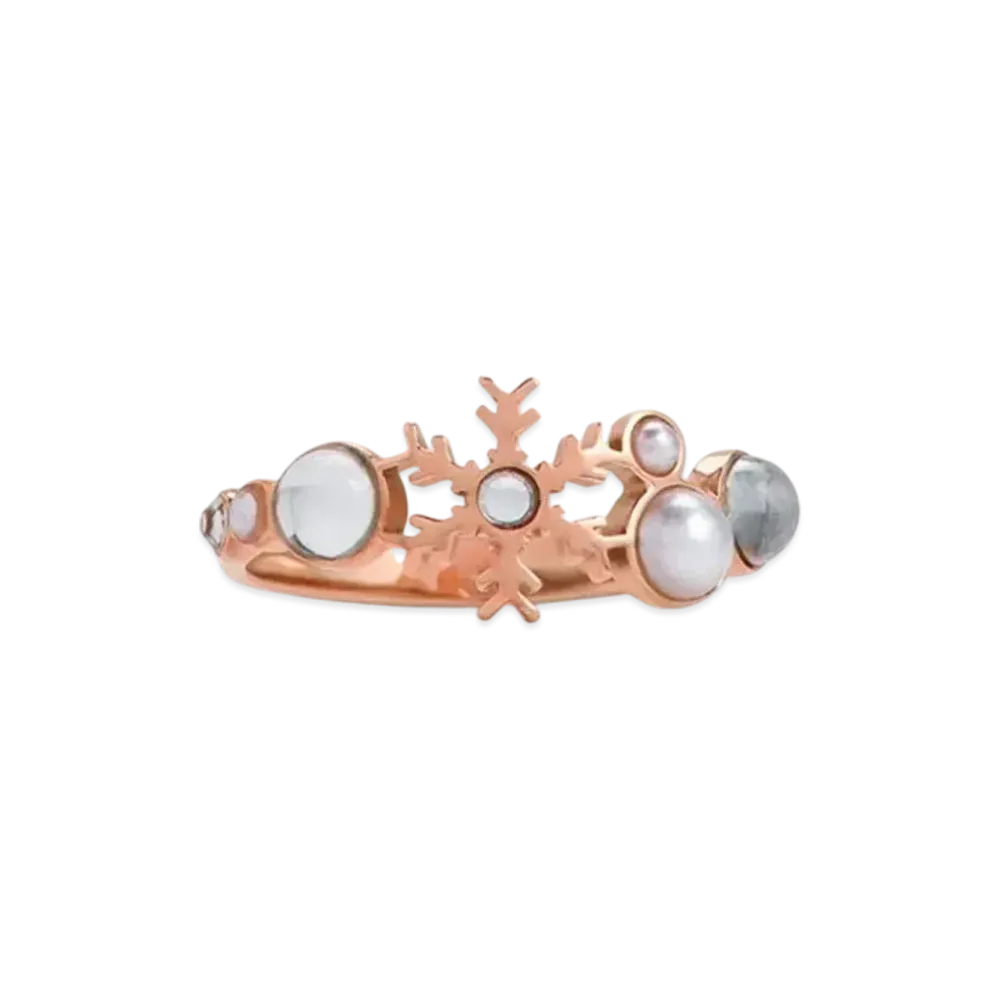 CHARLES & KEITH Snowflake Motif Pearl & Crystal Ring "RoseGold"