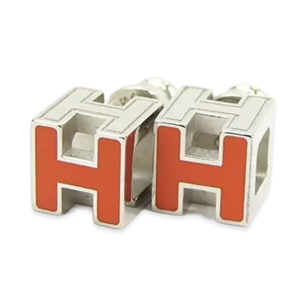 Hermes Cube Cage de H Earrings "Silver/Orange"