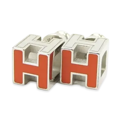 Hermes Cube Cage de H Earrings "Silver/Orange"