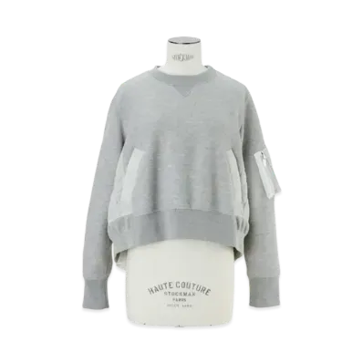 sacai Sponge Sweat x Nylon Twill Pullover "Light Grey/Light Grey"