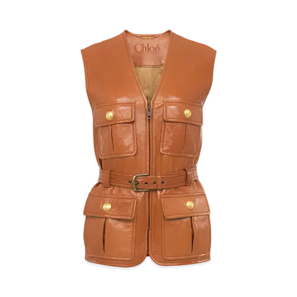 Chloe Utilitarian Vest In Soft Leather "Caramelo"