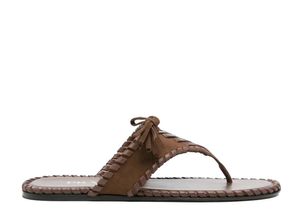 PRADA Women's Suede Thong Slippers "Brown"